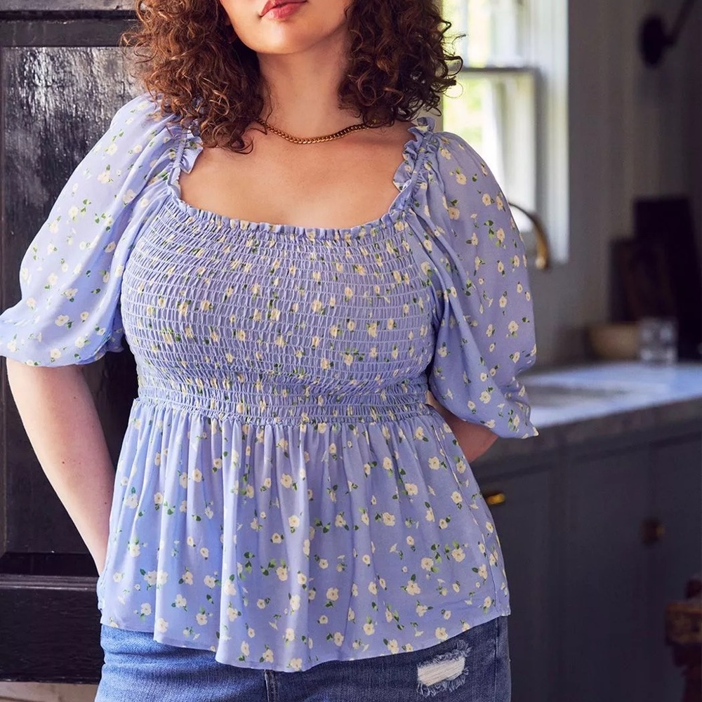 Eloquii Puff Sleeve Peplum With Smocking